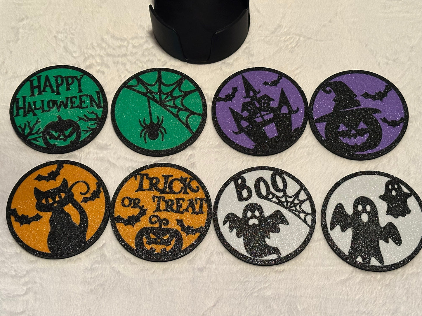 Halloween Coaster set of 8 with coaster holder, Halloween,3d printed, Decorative