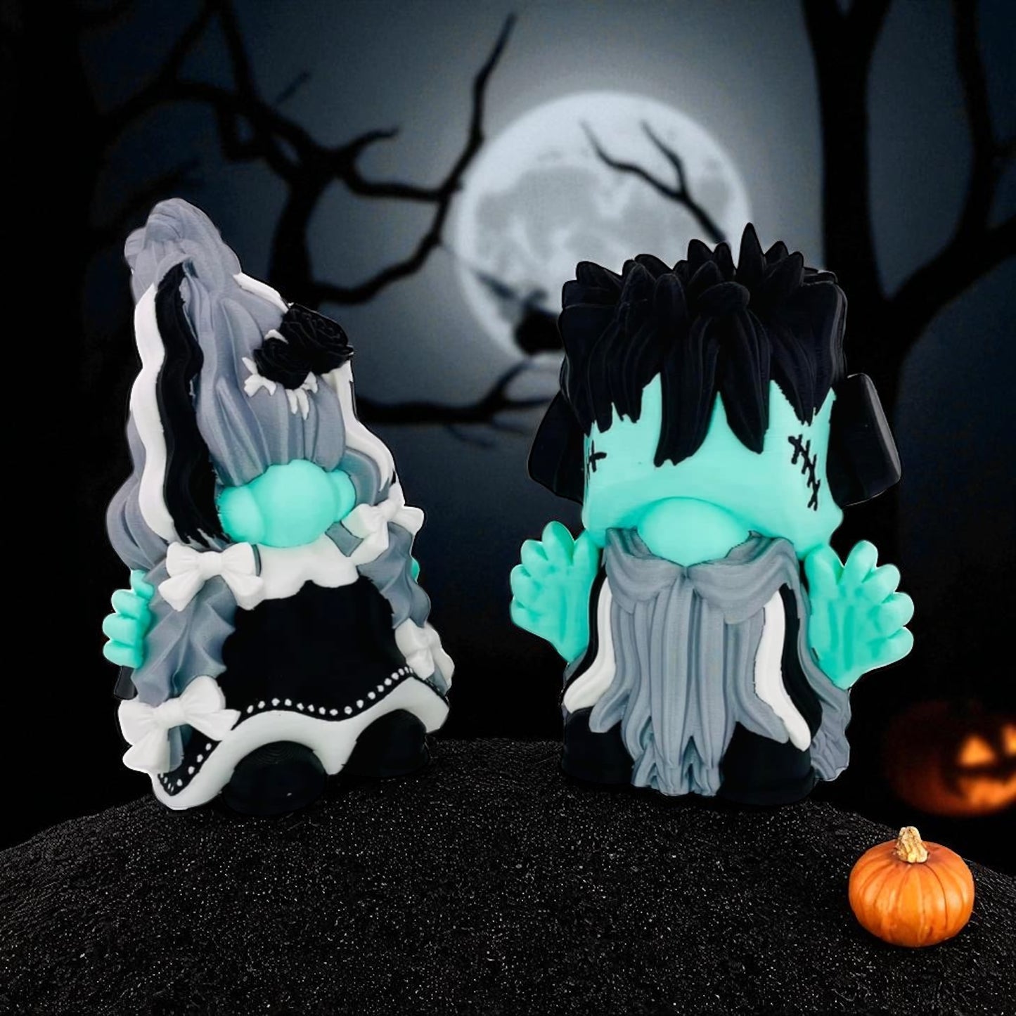 Frankenstein & Bride Halloween Gnome Set – 3D Printed
