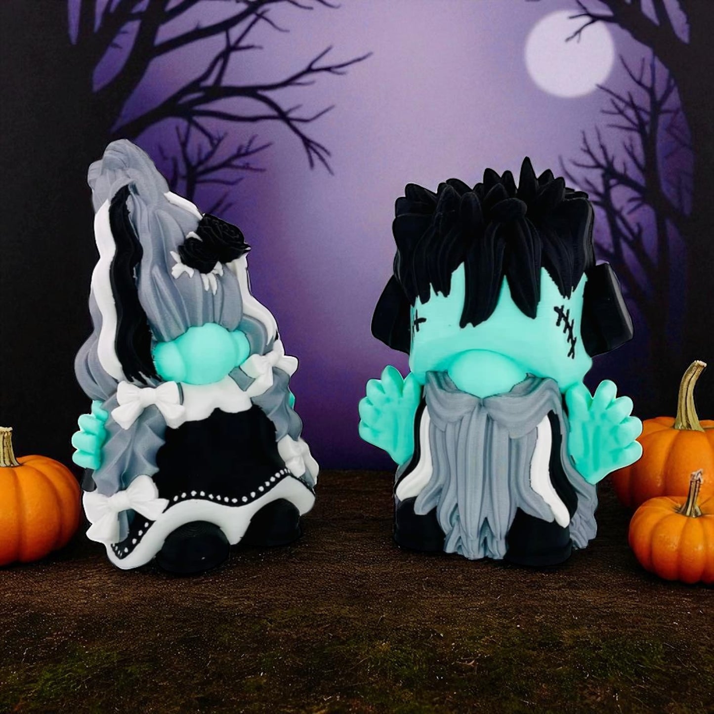 Frankenstein & Bride Halloween Gnome Set – 3D Printed