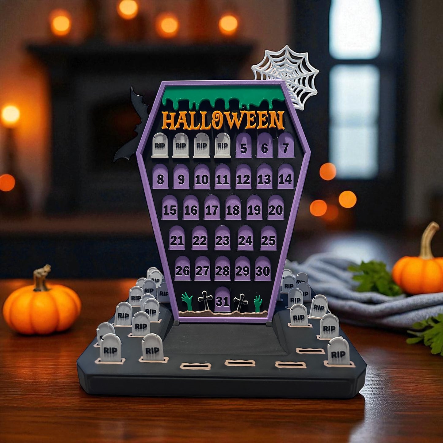 🪦 Halloween Countdown Coffin Calendar – Spooky Graveyard Style