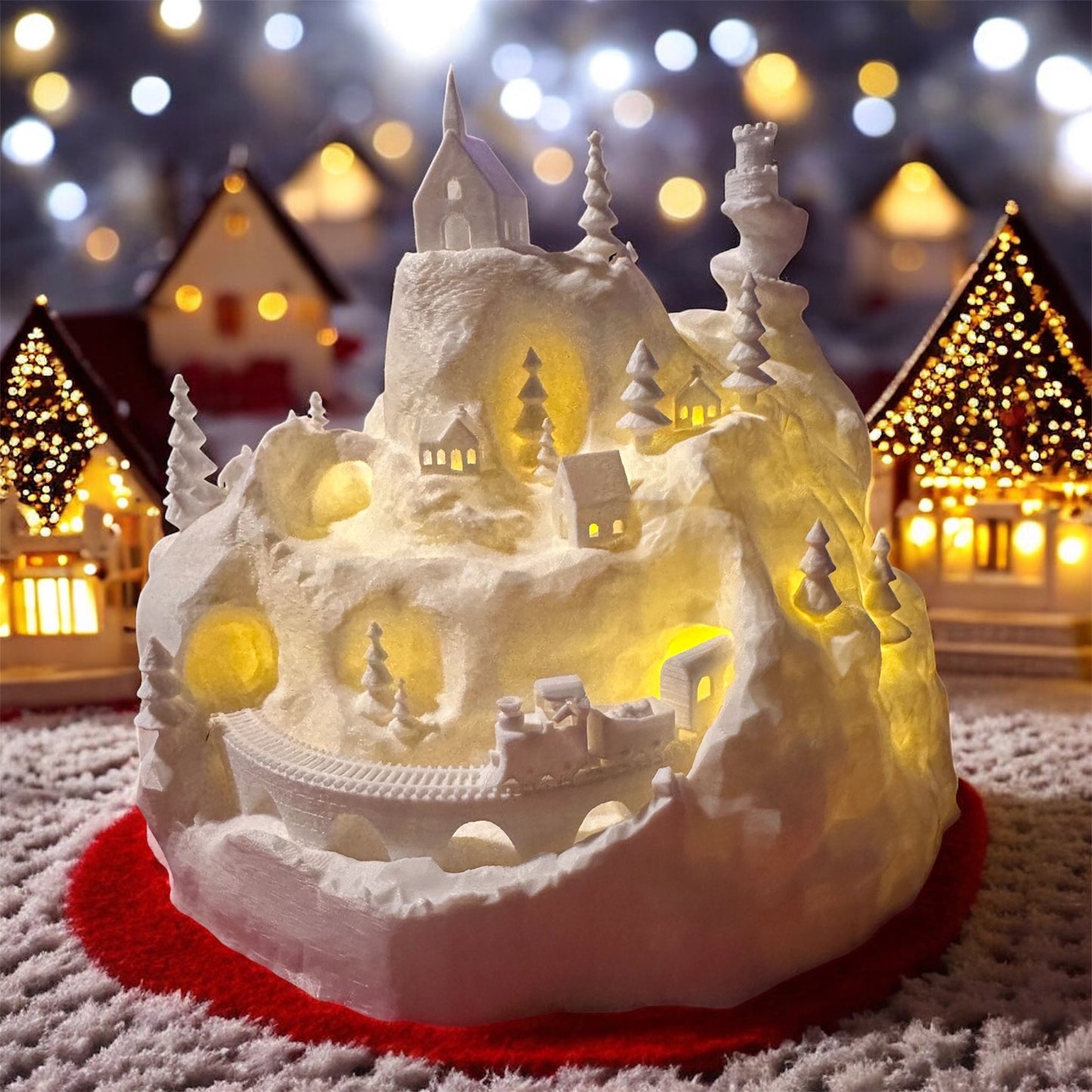 Snowy Mountain Christmas Village – LED Light-Up Holiday Display (Lights Not Included)