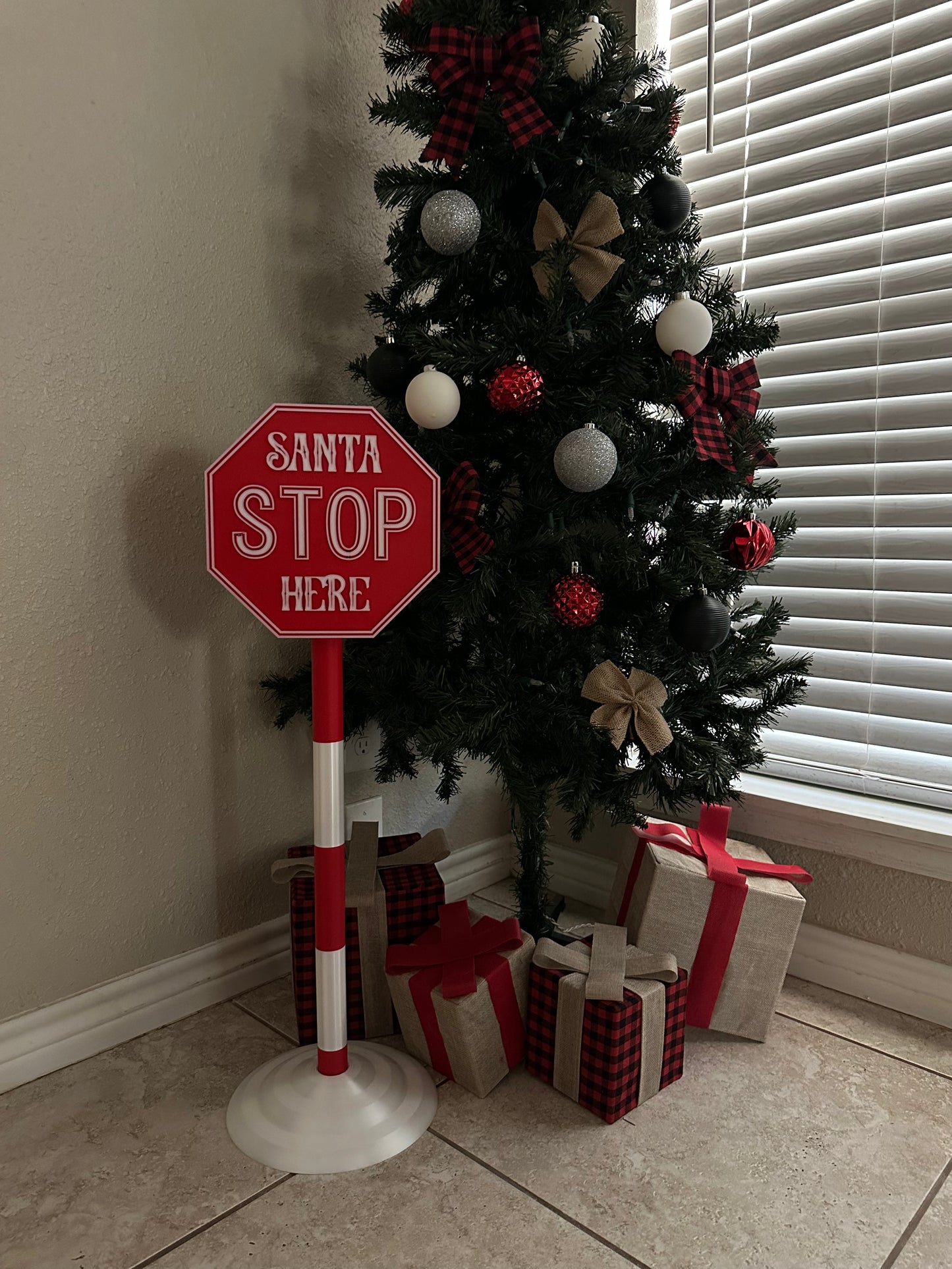 Light Up Santa Stop Here Sign- Holiday Decoration