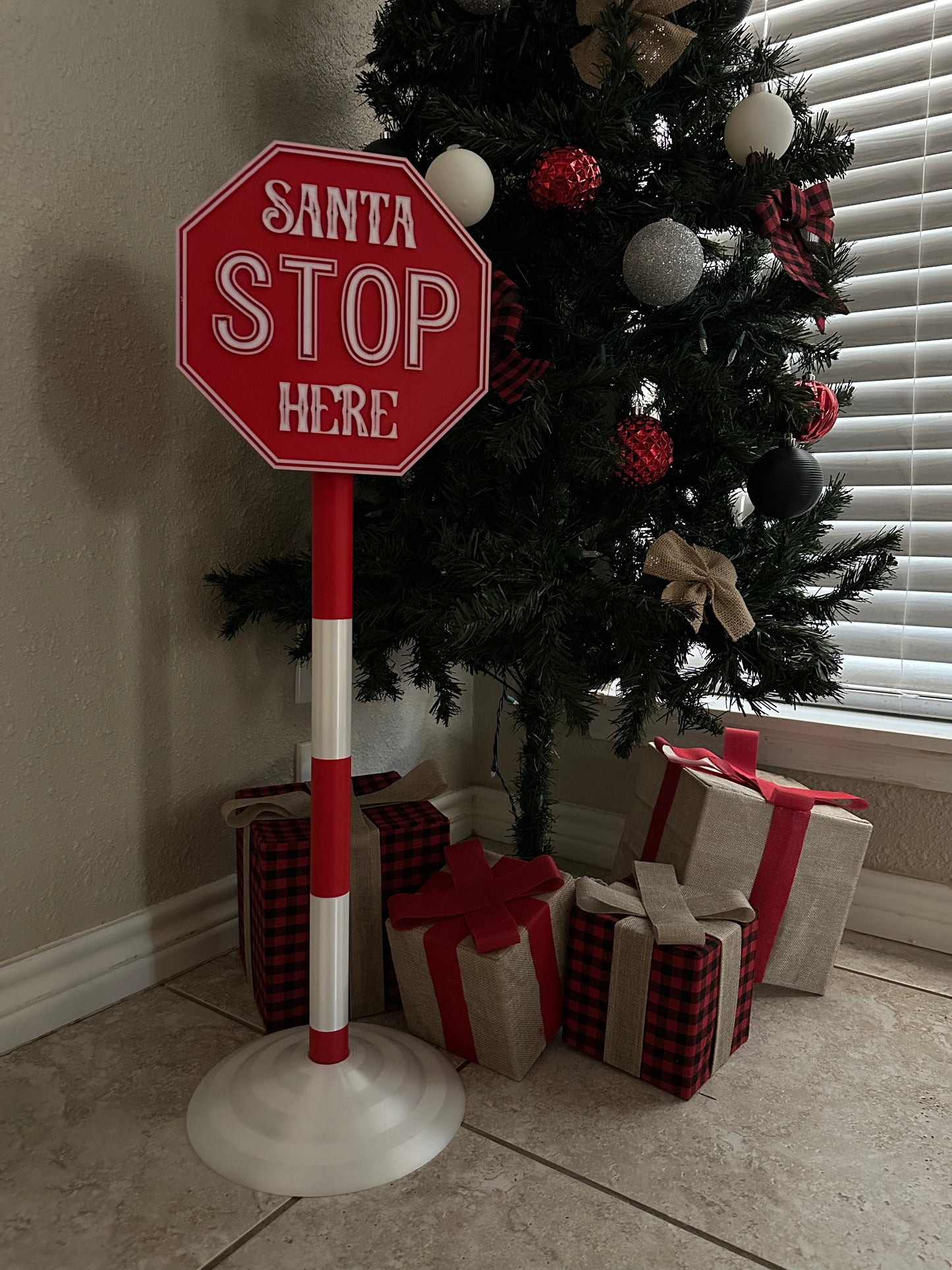Light Up Santa Stop Here Sign- Holiday Decoration