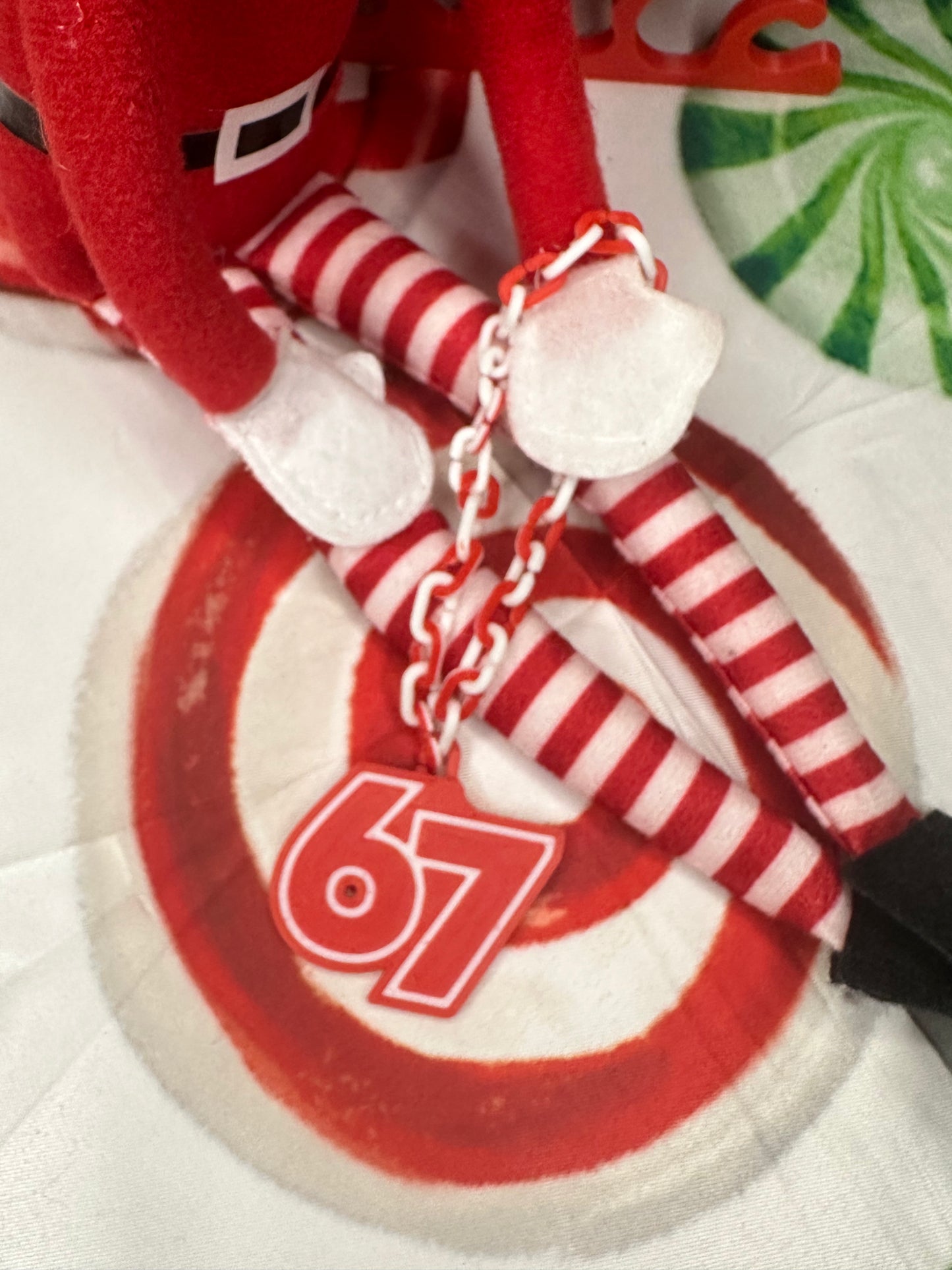 Mini “67” Hype Chain for Christmas Elf – Trendy Elf Accessory – Red & White 3D Printed Necklace