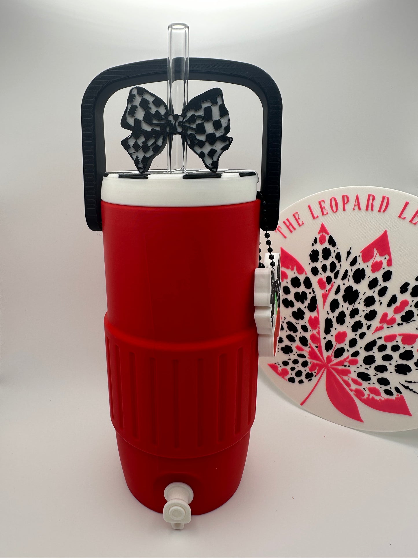 Checkered Bow & Cherries Can Cooler with Optional Straw Topper & Pop Top Charm