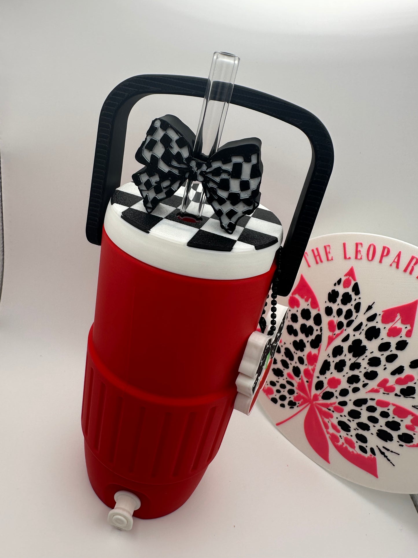 Checkered Bow & Cherries Can Cooler with Optional Straw Topper & Pop Top Charm