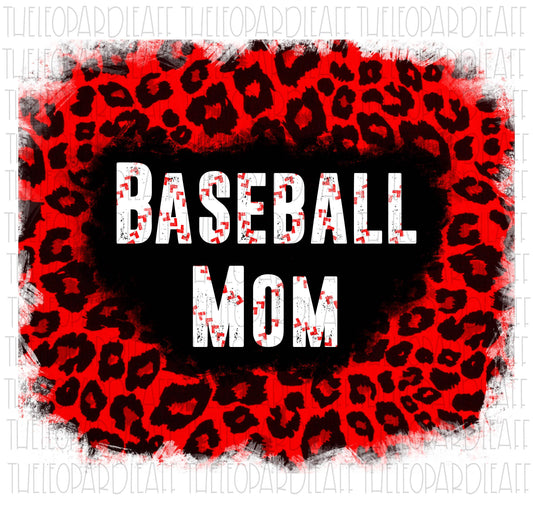 Baseball Mom red leopard print DIGITAL DESIGN **PNG file for Sublimation**