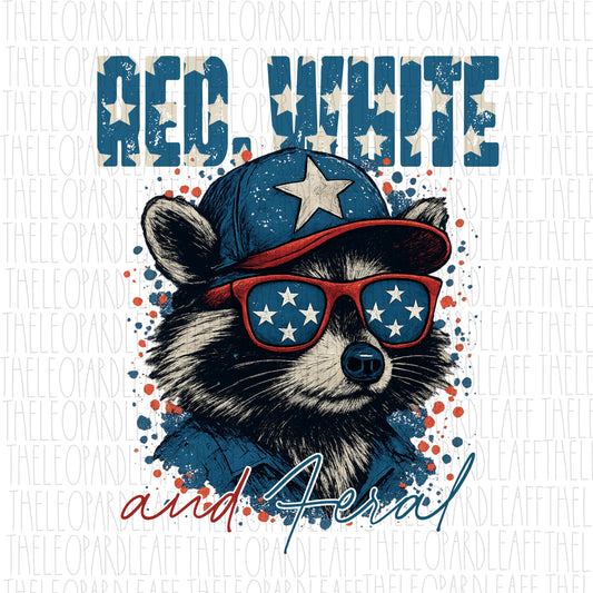 Red White and Feral, raccoon,  4th of July, DIGITAL DESIGN **png file**