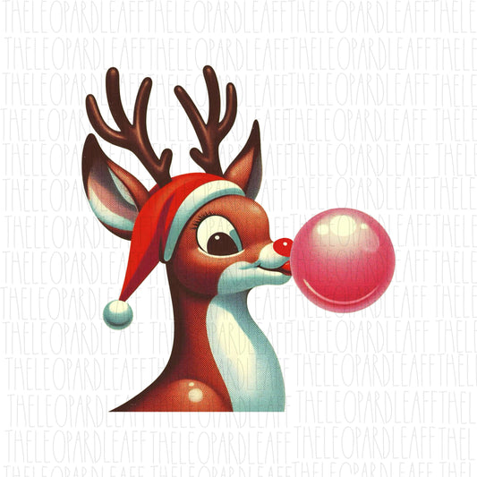 Rudolph the red nose reindeer bubblegum retro, christmas, Santa,DIGITAL DESIGN **PNG file for Sublimation**