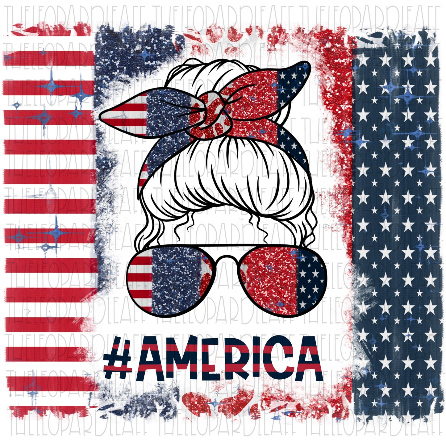 Messy bun #America 4th of July, leopard print DIGITAL DESIGN **PNG file for Sublimation**