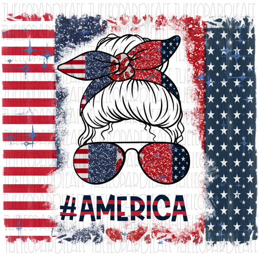 Messy bun #America 4th of July, leopard print DIGITAL DESIGN **PNG file for Sublimation**