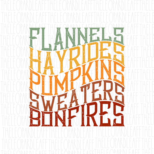 flannels hayrides pumpkins sweaters bonfires, fall, DIGITAL DESIGN **PNG file for Sublimation**