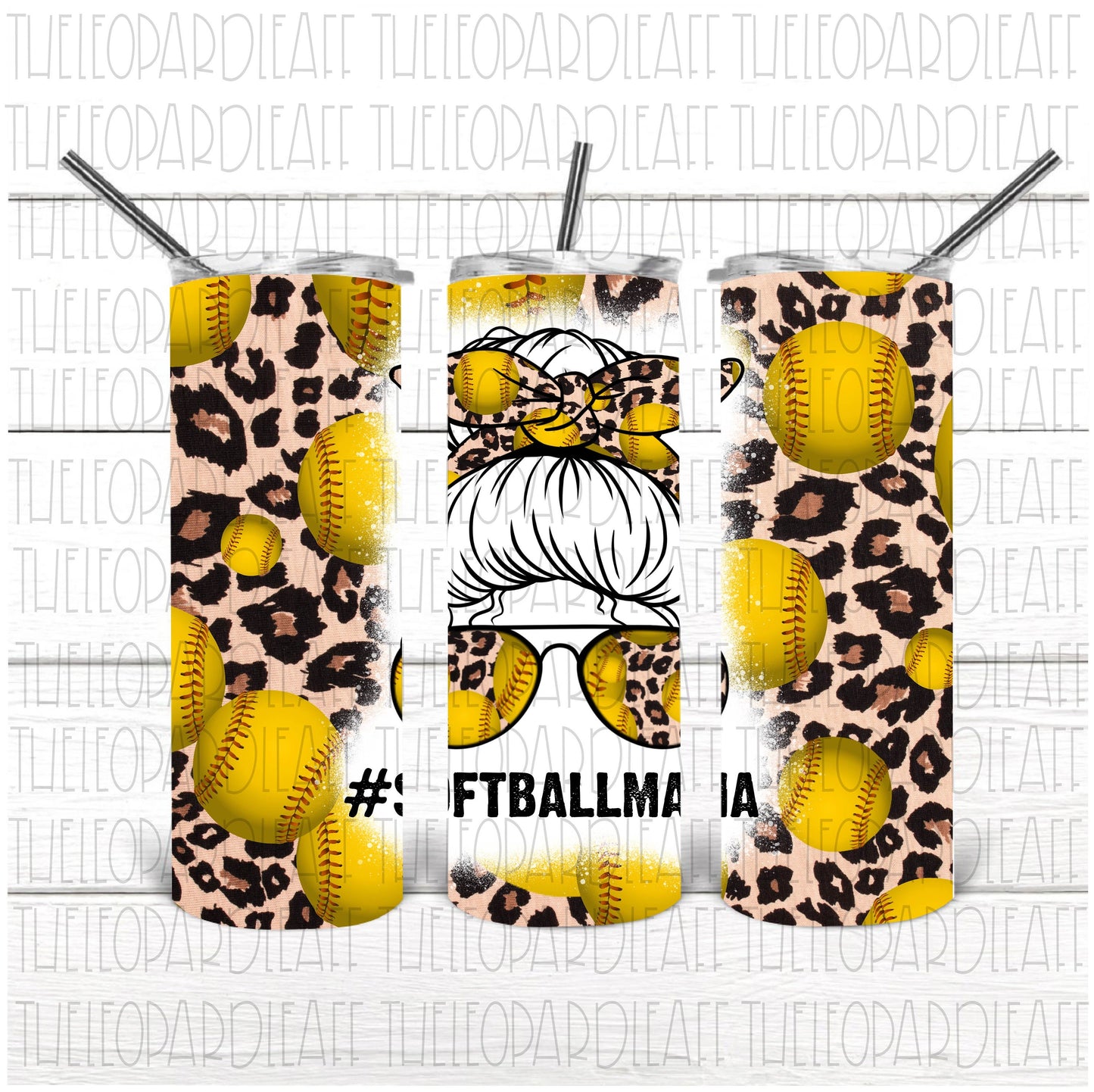Messy bun Softball mama leopard print, 20oz skinny tumbler, DIGITAL DESIGN **PNG file for Sublimation**