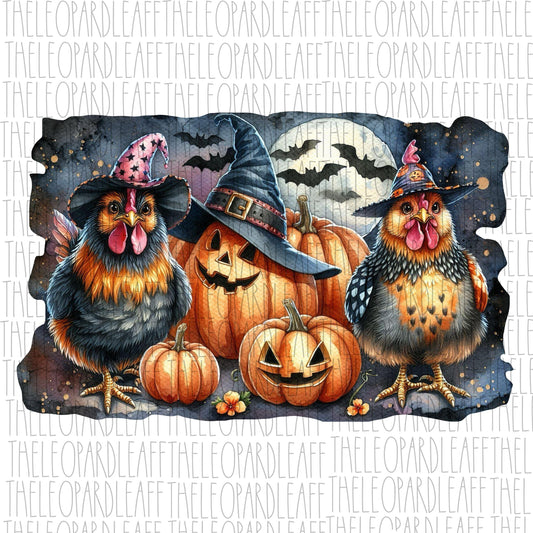 Halloween Chickens, spooky chickens, bats, witchy pumpkins, chickens png, Halloween,DIGITAL DESIGN **PNG file**