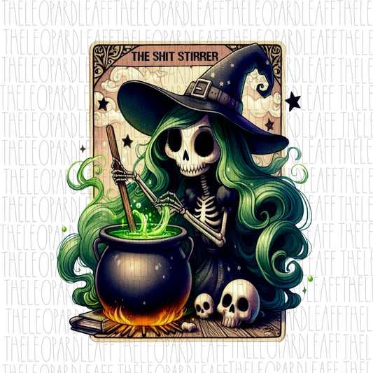 The shit stirrer, witchy skeleton, Halloween, tarot card, DIGITAL DESIGN **PNG file for Sublimation**