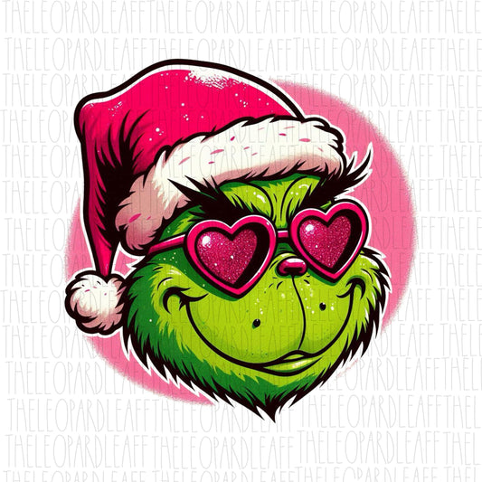 Mr Grinch, pink glitter, Christmas, DIGITAL DESIGN **PNG file for Sublimation**