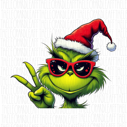 Mr Grinch peace sign, retro png, Christmas, DIGITAL DESIGN **PNG file for Sublimation**