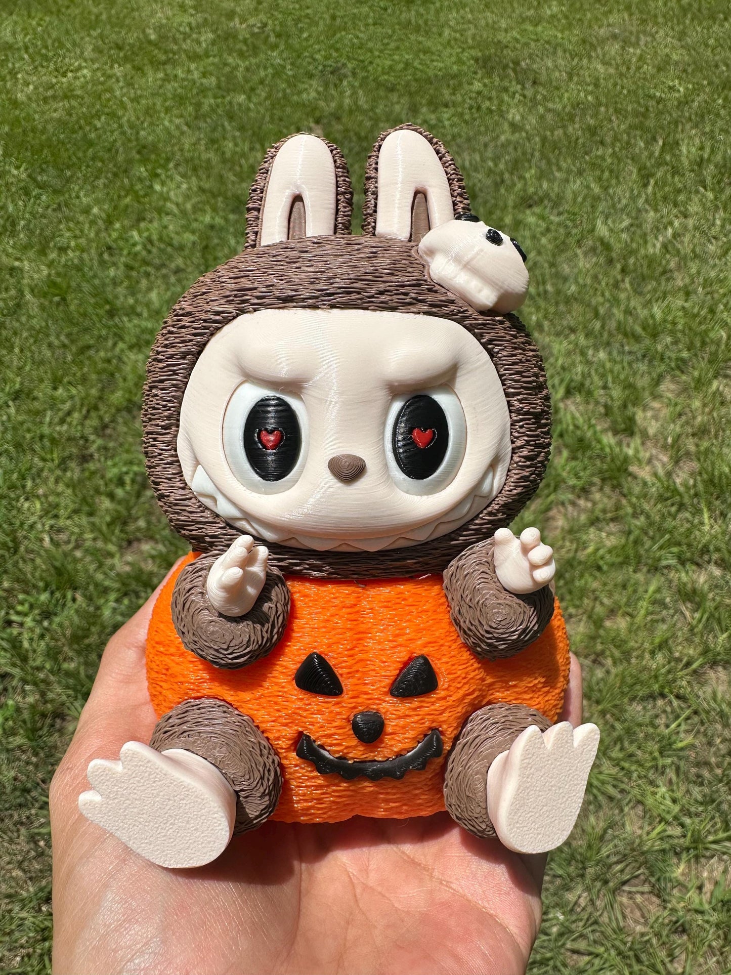 Spooky pumpkin monster inspired Labubu with rotating eyes, 3d printed figure,Collectible